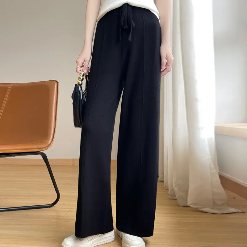 2024 Women's Cashmere Pants Sports Pants Women's Autumn and Winter High Waist Drawstring Warm Pants Knitted Cashmere Warm Pants