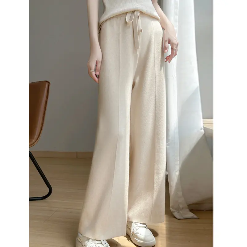 2024 Women's Cashmere Pants Sports Pants Women's Autumn and Winter High Waist Drawstring Warm Pants Knitted Cashmere Warm Pants