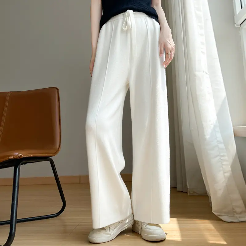 2024 Women's Cashmere Pants Sports Pants Women's Autumn and Winter High Waist Drawstring Warm Pants Knitted Cashmere Warm Pants