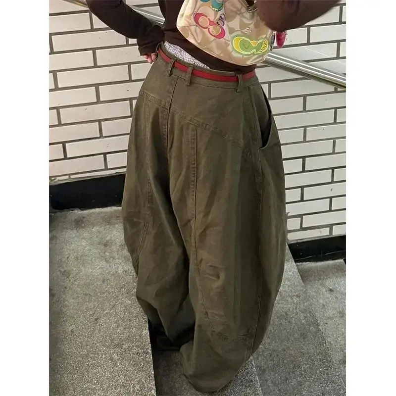 Women Streetwear Vintage Cargo Harajuku Parachute Jeans Wide Leg American Retro Denim Pants 2000s Trousers Clothes