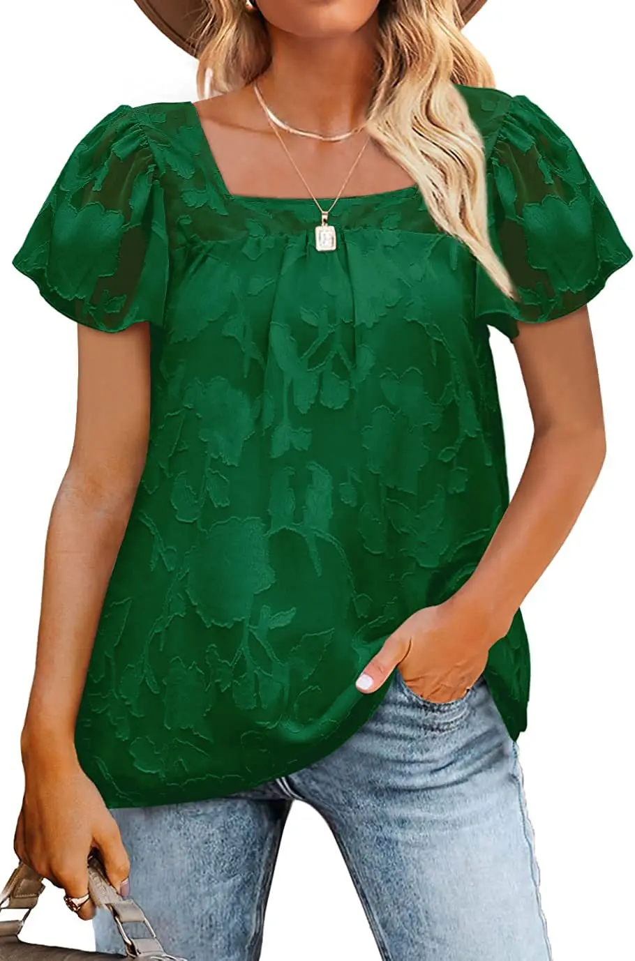 Short sleeved 2025 summer women's new square collar lace lace lace hollow short sleeved chiffon shirt