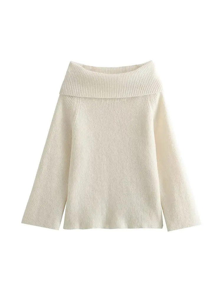 Women Fashion Slash Neck Strapless Off The Shoulder Sweater Female Casual Long Sleeves Knitted Slim Fitting Pullover