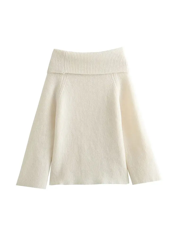 Women Fashion Slash Neck Strapless Off The Shoulder Sweater Female Casual Long Sleeves Knitted Slim Fitting Pullover