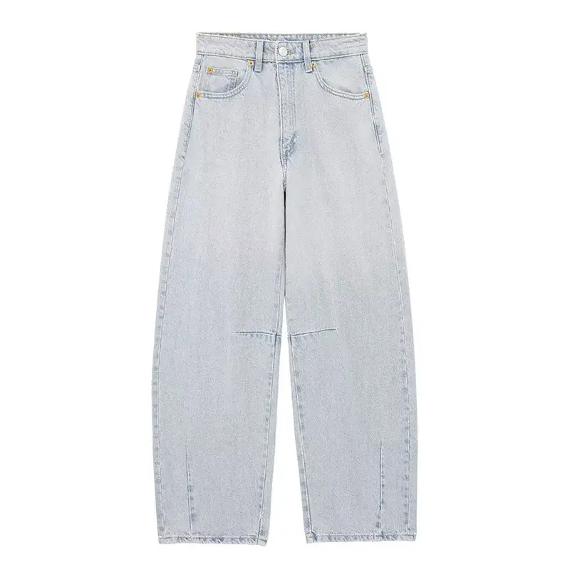 Elegant Distressed Medium Waist Women Denim Pants Vintage Washed Loose Fitting Button Pockets Jeans Chic Ladies Commute Trousers