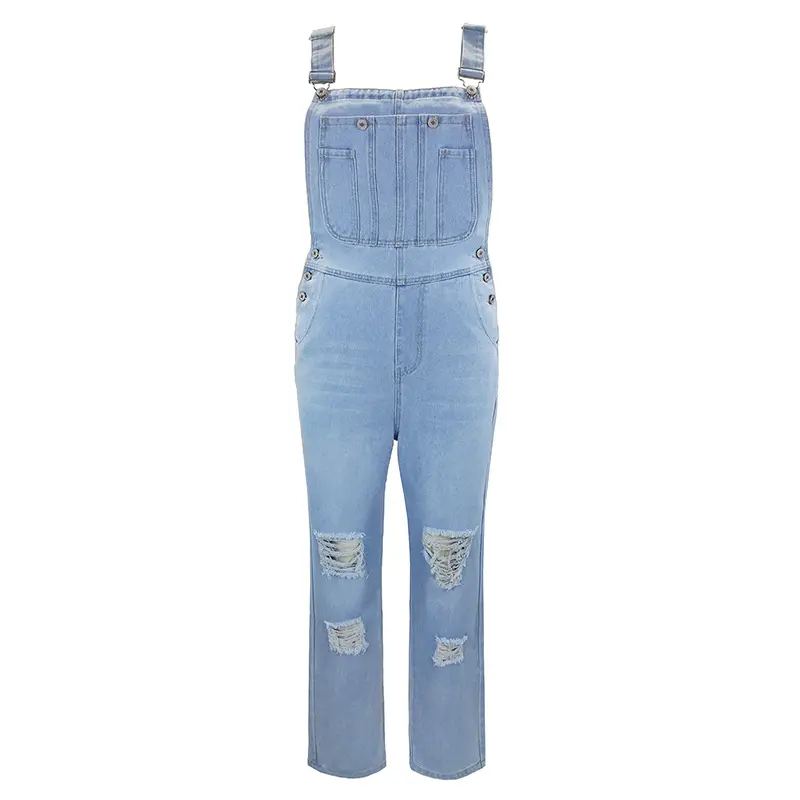 European and American new denim washed simple and versatile straight leg casual versatile women's jumpsuit overalls