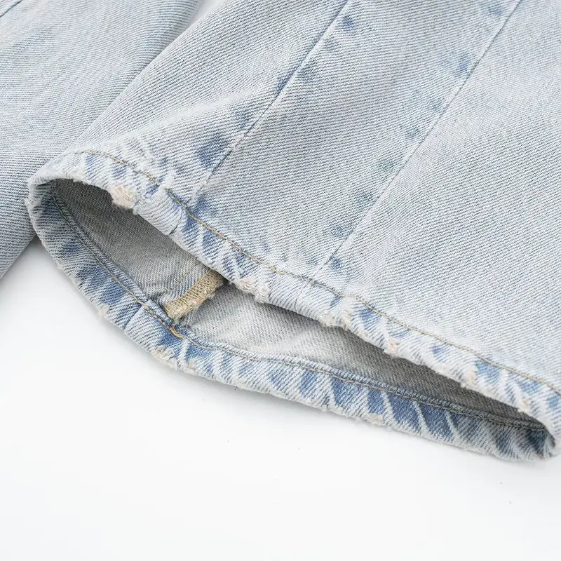 Elegant Distressed Medium Waist Women Denim Pants Vintage Washed Loose Fitting Button Pockets Jeans Chic Ladies Commute Trousers