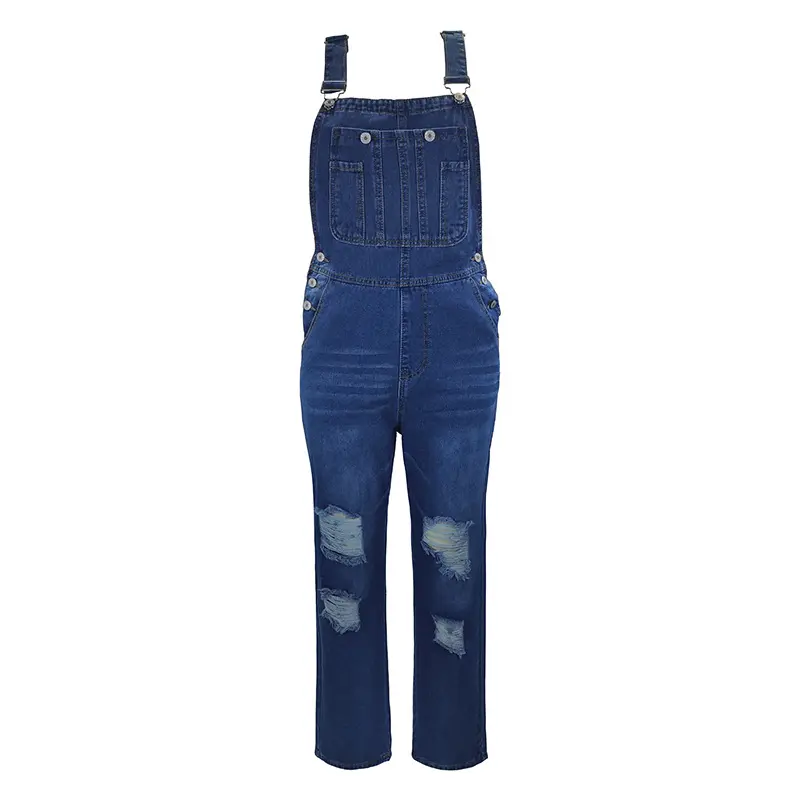 European and American new denim washed simple and versatile straight leg casual versatile women's jumpsuit overalls