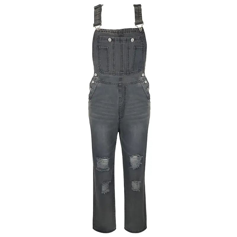 European and American new denim washed simple and versatile straight leg casual versatile women's jumpsuit overalls