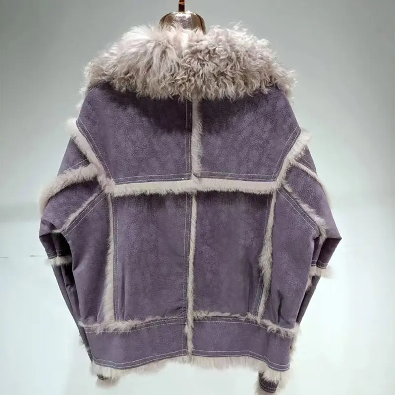 2024 Autumn Short Style Fur Women Sheepskin Jacket Tanned Suede Fabric With 100%Natural Rabbit Lining Luxury Fashion Coat