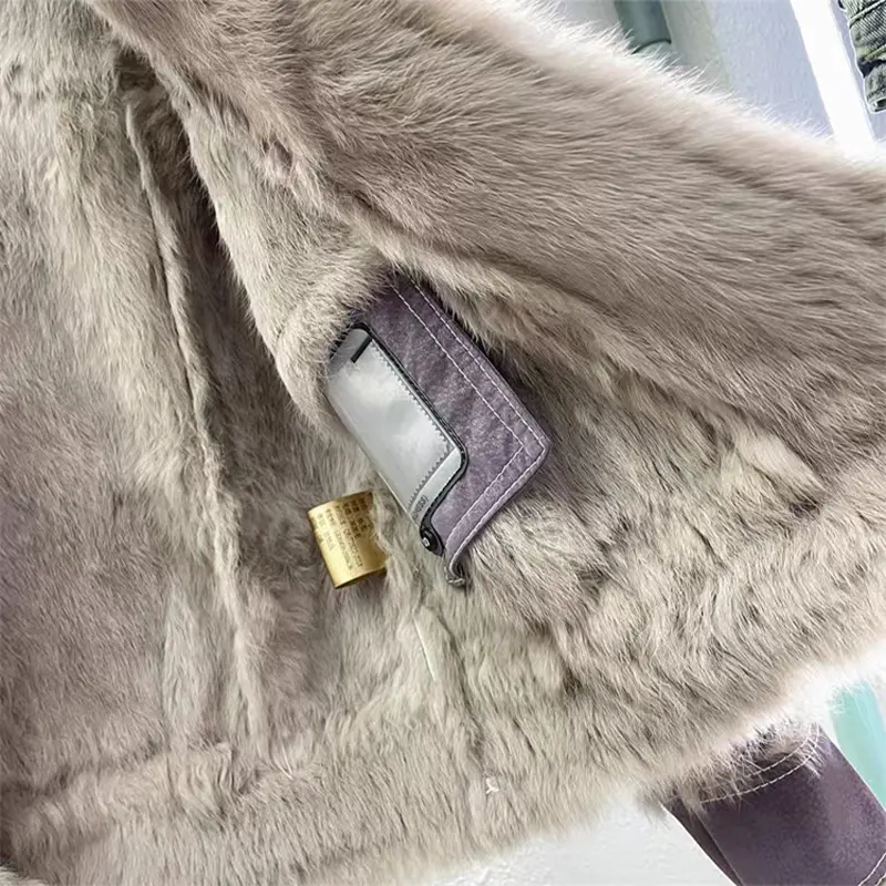 2024 Autumn Short Style Fur Women Sheepskin Jacket Tanned Suede Fabric With 100%Natural Rabbit Lining Luxury Fashion Coat