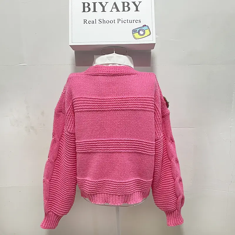 Korean Fashion Pink Strawberry Sweaters for Women Autumn Winter 2024 Long Sleeve Knitted Woman Cardigan Single Breasted Jackets