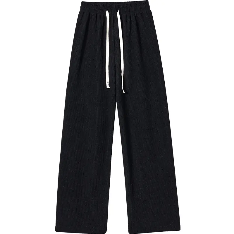Winter Women Fleece Wide Leg Long Pants Thicken Warm Stright Long Elastic Waist Trousers Casual Loose Female Botton Pants
