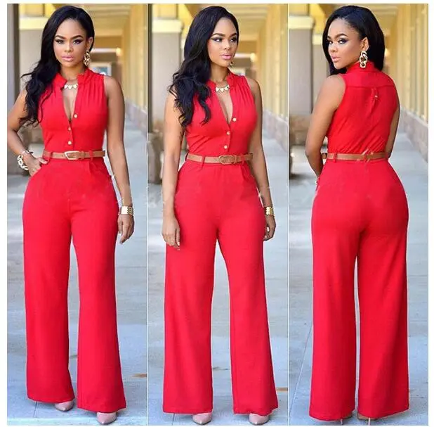 Women's Jumpsuits Sleeveless Single Breasted Button High Waist Wide Leg Clothes Solid Color Casual Fashion Office Lady