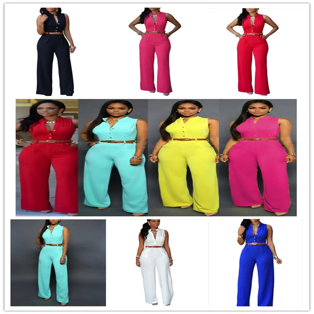 Women's Jumpsuits Sleeveless Single Breasted Button High Waist Wide Leg Clothes Solid Color Casual Fashion Office Lady