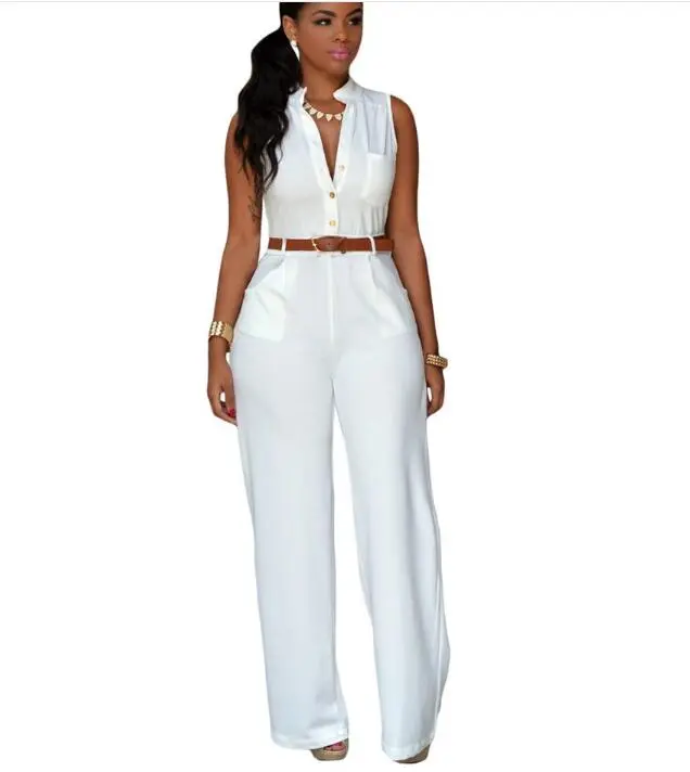Women's Jumpsuits Sleeveless Single Breasted Button High Waist Wide Leg Clothes Solid Color Casual Fashion Office Lady