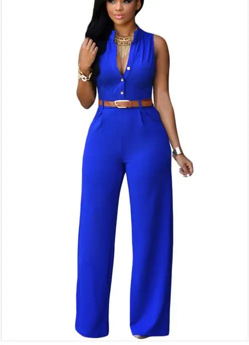 Women's Jumpsuits Sleeveless Single Breasted Button High Waist Wide Leg Clothes Solid Color Casual Fashion Office Lady