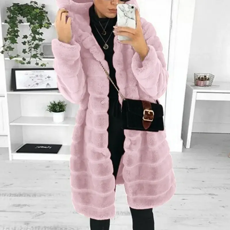 Mink fur imitation fur coat autumn and winter new women's mid to long Korean version slim fit and slimming hooded warm coat