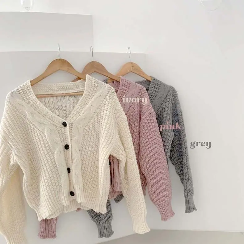 Button Front Cable Knit Cardigan Women's Vintage Long Sleeve Sweater Jacket Ladies Korean Fashion Autumn Winter Knitwear