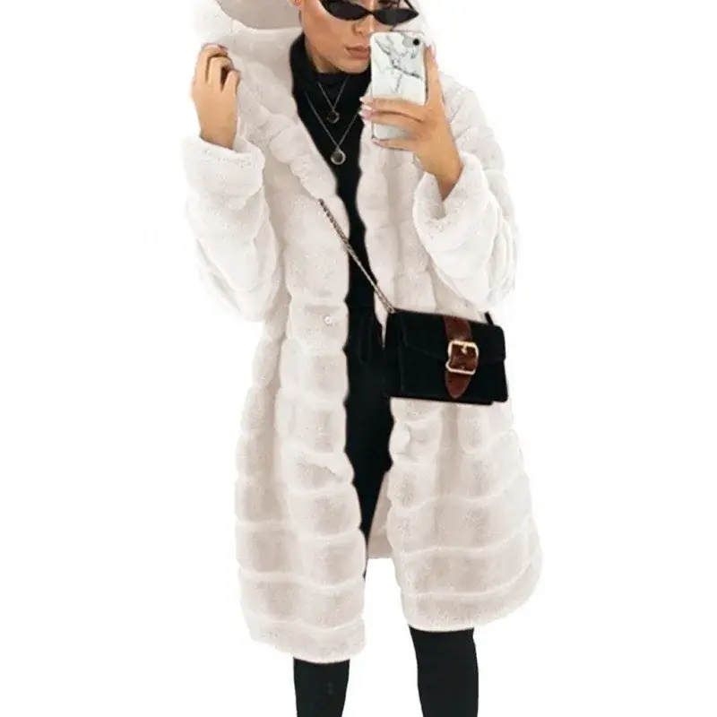 Mink fur imitation fur coat autumn and winter new women's mid to long Korean version slim fit and slimming hooded warm coat