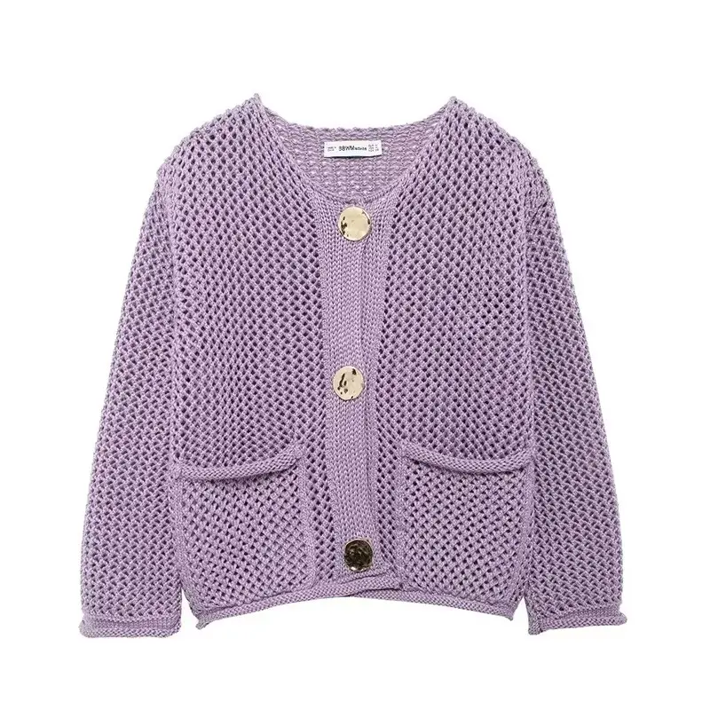Women Fashion With Pockets Red Single Breasted Knitted Sweater Vintage O-Neck Long Sleeves Female Chic Lady Outfits