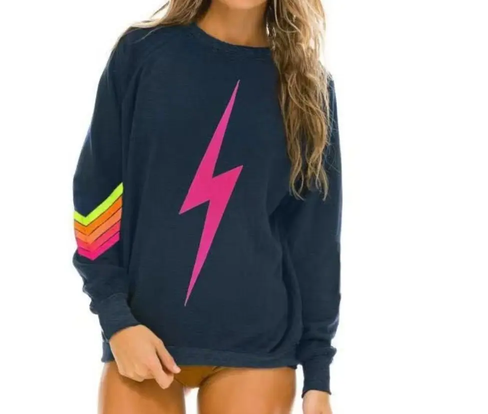 2024 Women's Rainbow Print Sweatshirt Round Neck  Elastic Breathable Stripe Hoodie Pullover Hooded