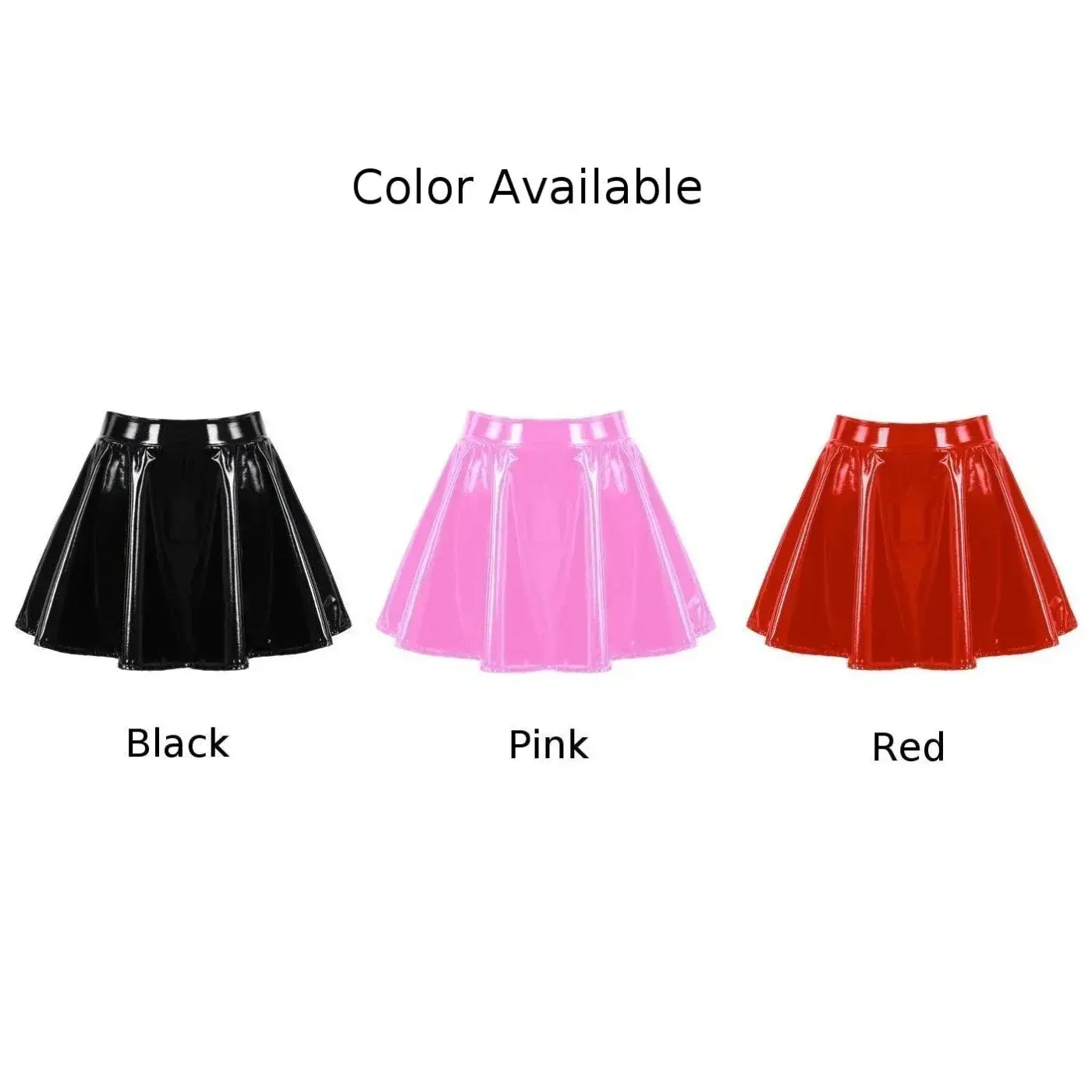 Women Glossy Patent Leather Flared Miniskirt Dance A Line Skirt Clubwear Cosplay Costume Retro Style Elastic Waistband