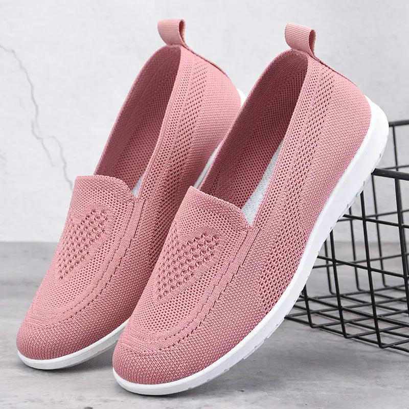 Hot Selling Knitted Flat Sole Single Shoes for Women In Spring and summer 2023 New Style Breathable Casual Shoes for Lazy Women