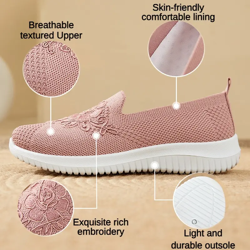 Summer Soft Embroidery Women's Flat Shoes Knitted Breathable Shoes Women's Chinese Flower Casual Shoes 2023 New shoes for women