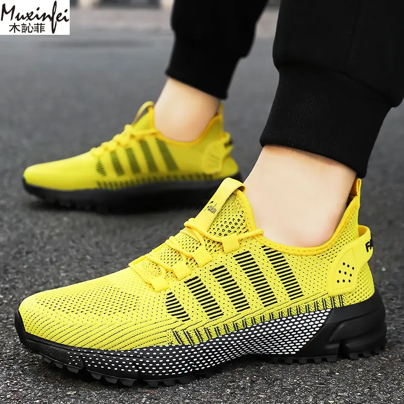 Men's Summer Sneakers Oversized Knitted Single Shoes Soft Sole Comfortable and Casual Sneaker Breathable Mesh Running Shoes