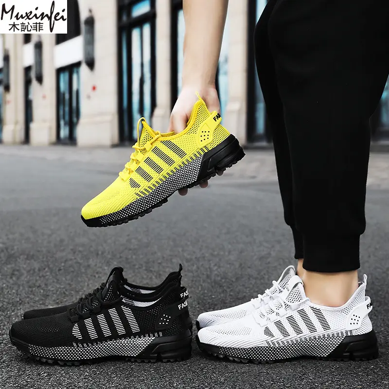Men's Summer Sneakers Oversized Knitted Single Shoes Soft Sole Comfortable and Casual Sneaker Breathable Mesh Running Shoes