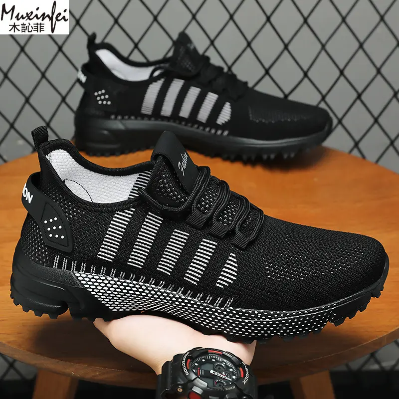 Men's Summer Sneakers Oversized Knitted Single Shoes Soft Sole Comfortable and Casual Sneaker Breathable Mesh Running Shoes