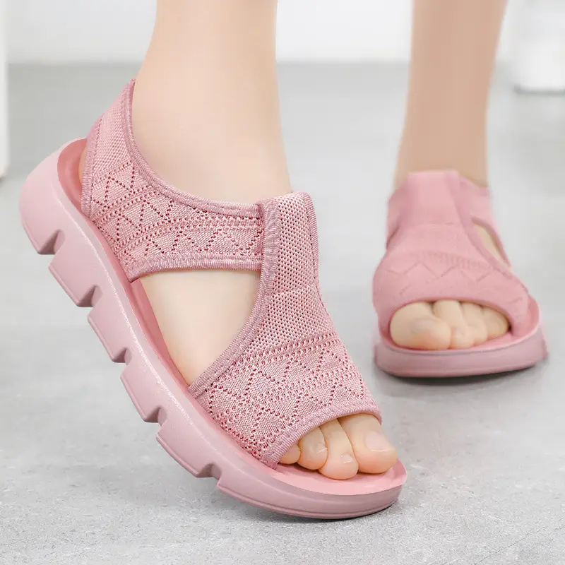 Women's Summer Sandals 2025 Breathable Sandals Thick Soled Casual Women's Shoes Half Slippers Mesh Flat Sandals Cheap Shoes