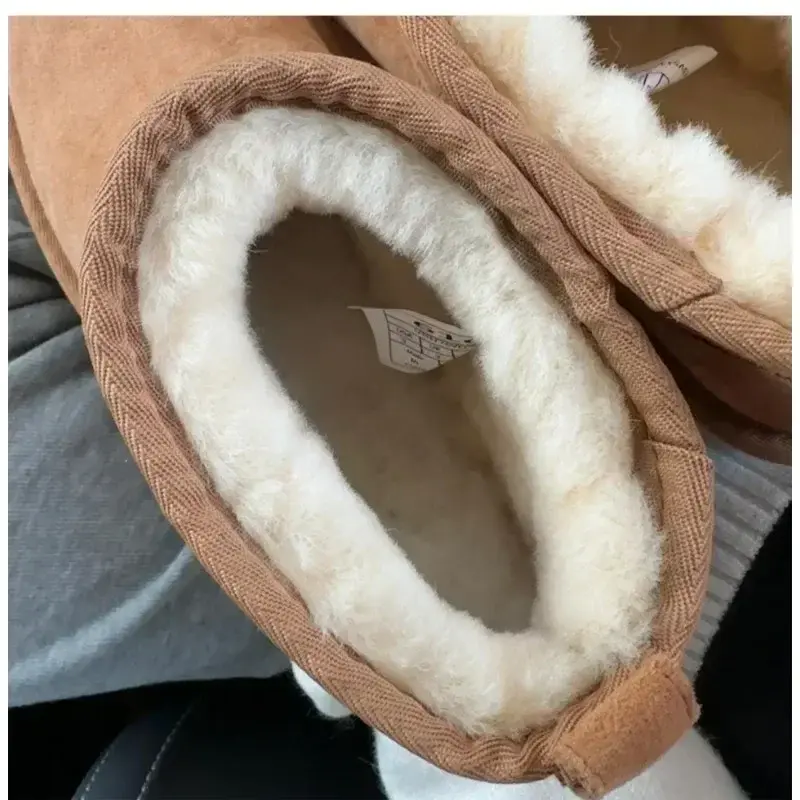 NO-LOGO genuine sheepskin wool, classic mini sheepskin snow boots, chestnut casual warm boots for women  platform boots