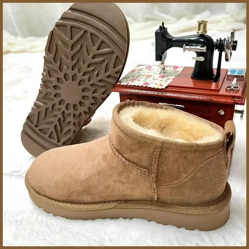 NO-LOGO genuine sheepskin wool, classic mini sheepskin snow boots, chestnut casual warm boots for women  platform boots