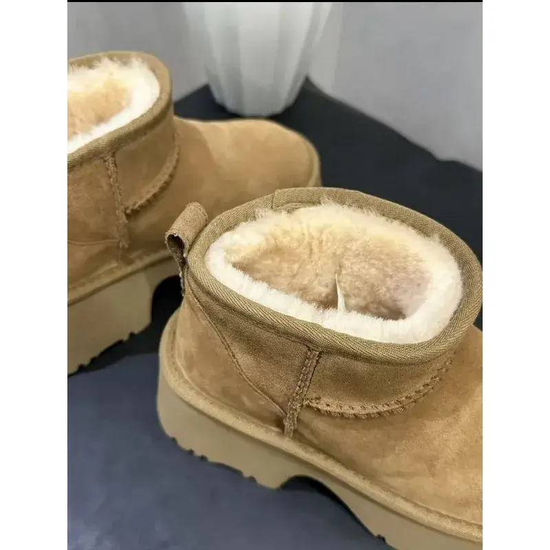 [Mermaid Style] Sheepskin and Wool Integrated Winter Women's Thick Bottom with Mermaid Short Boots for Casual Snow Boots