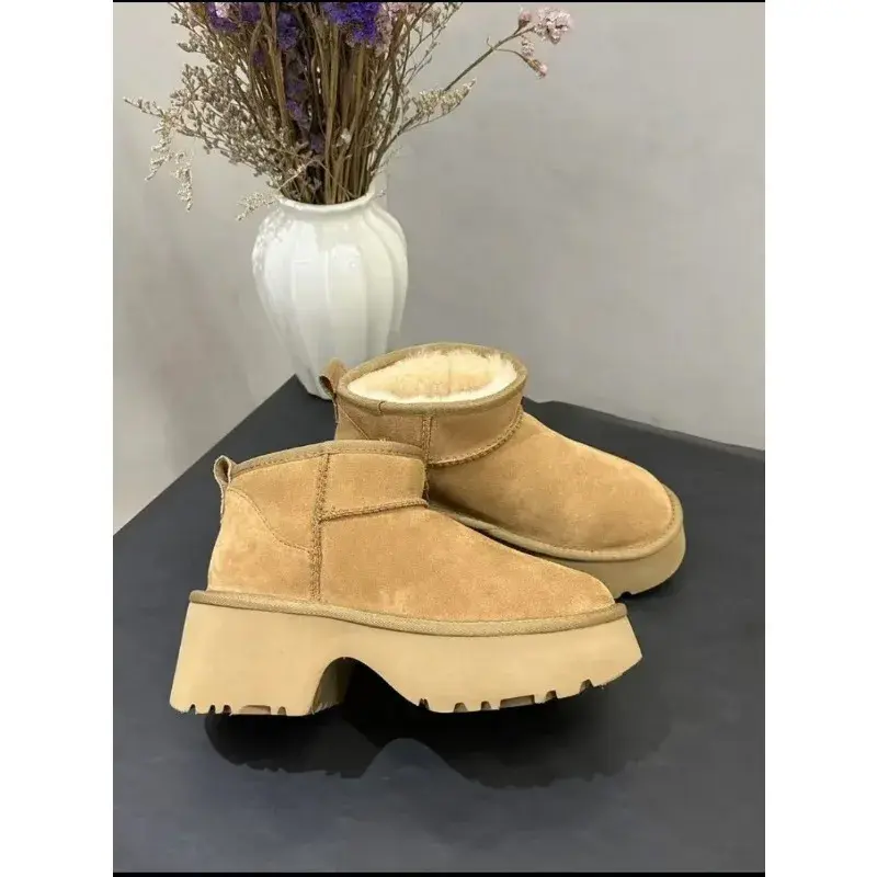 [Mermaid Style] Sheepskin and Wool Integrated Winter Women's Thick Bottom with Mermaid Short Boots for Casual Snow Boots