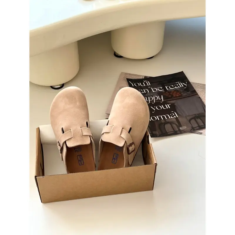 TUGGY [Genuine Leather Boken Slippers] New Soft Bottom Boken Slippers for Men and Women, Outerwear Boken Half Drag
