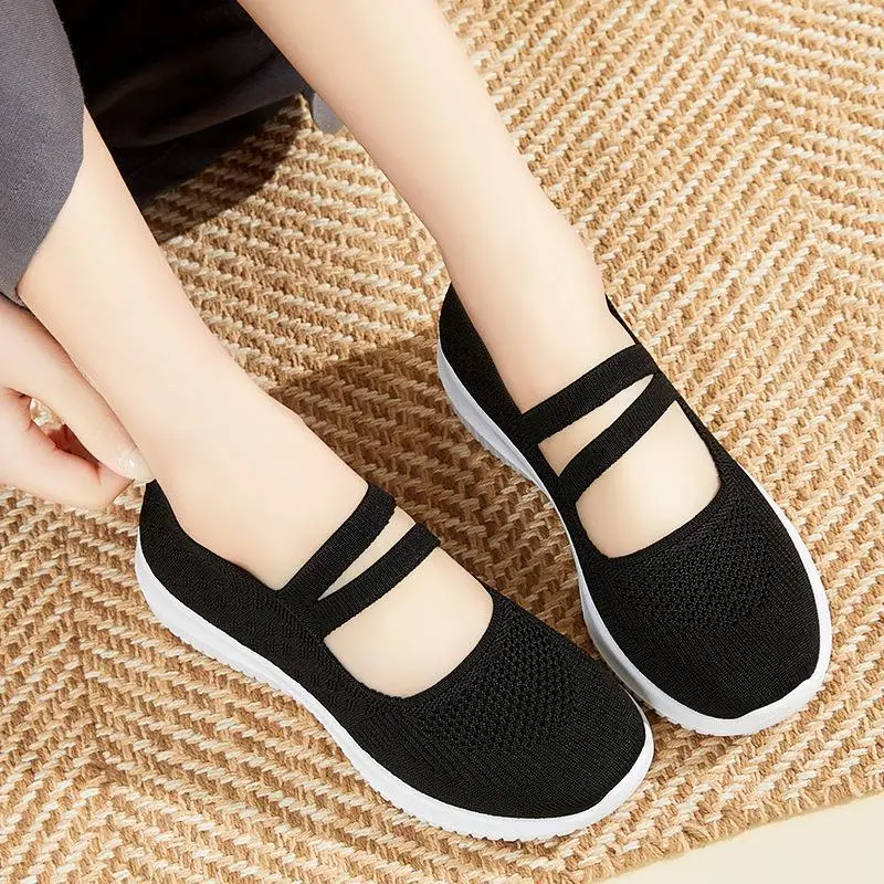 2025 Summer New Knitted Flat Bottom Women's Single Shoe Fashionable Lightweight Single Shoes for Women Breathable Women Shoes