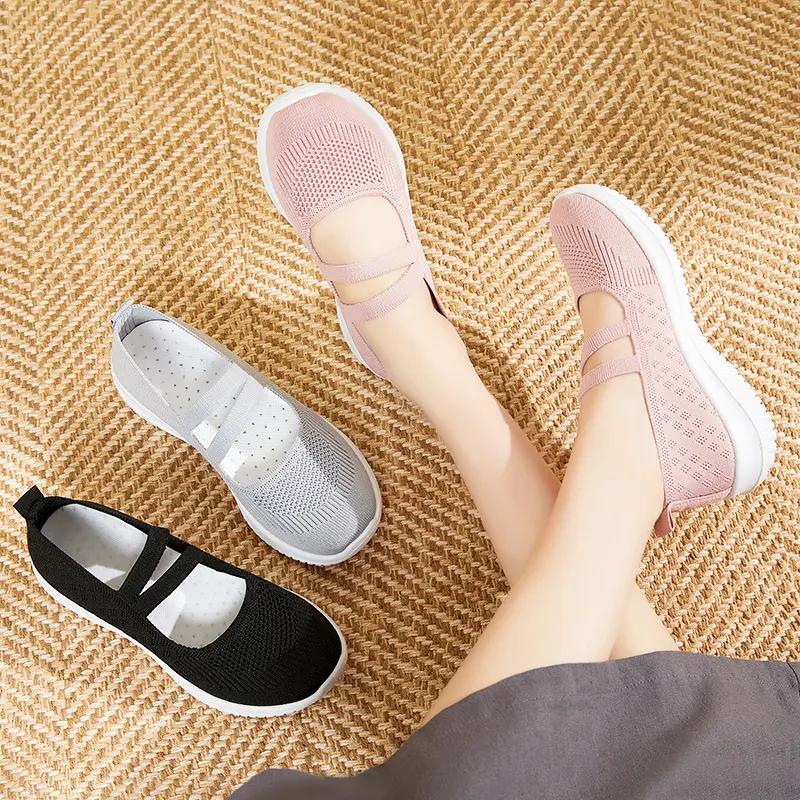2025 Summer New Knitted Flat Bottom Women's Single Shoe Fashionable Lightweight Single Shoes for Women Breathable Women Shoes