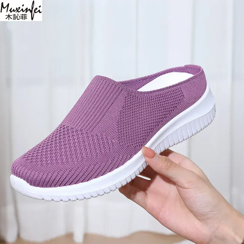 Women's Summer Shoes Plus Size Casual Single Ladies Shoes Soft Sole Cover Half Slippers Sale Shoes with Free Shipping