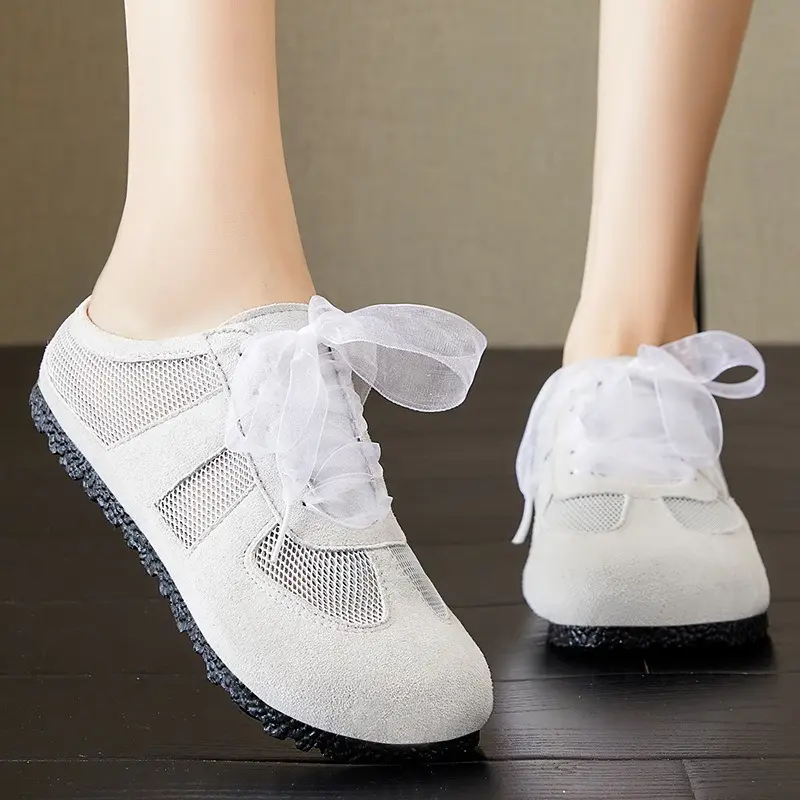 Women's Summer Slippers Mesh Breathable Casual Women's De Xun Shoes Fashion Women's Slippers Flat Flat Home Single Shoes