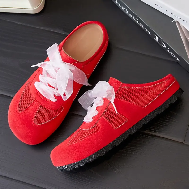 Women's Summer Slippers Mesh Breathable Casual Women's De Xun Shoes Fashion Women's Slippers Flat Flat Home Single Shoes