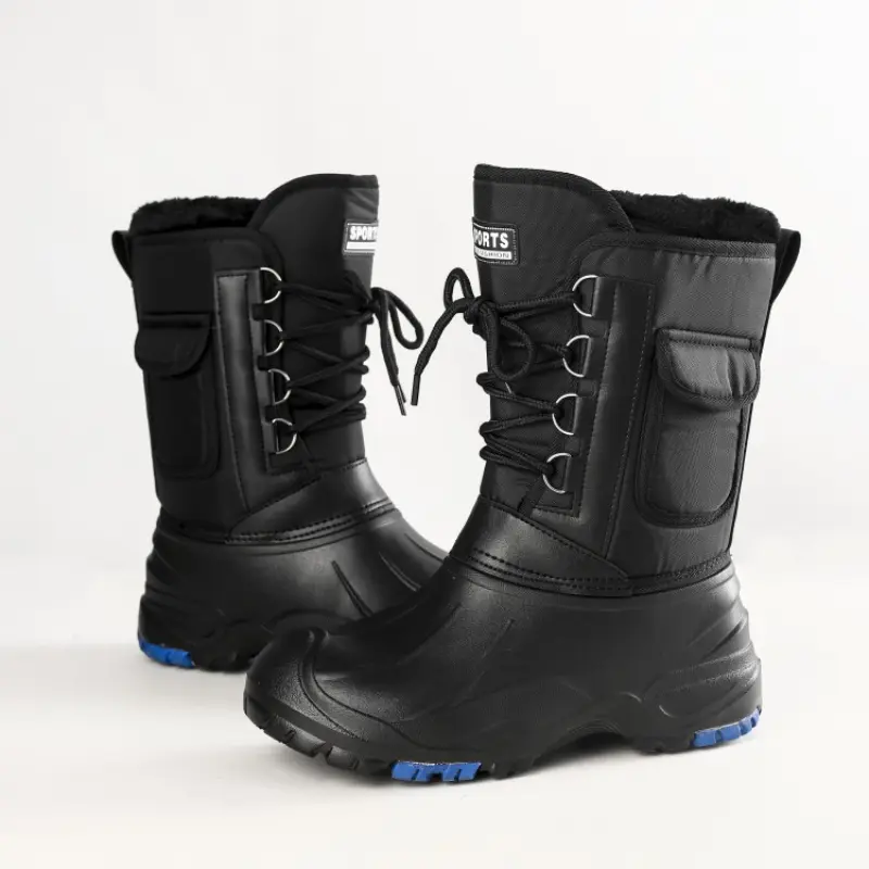 2024 autumn and winter warm men's fashionable snow boots for fishing and skiing, waterproof, simple and casual mid top shoes for