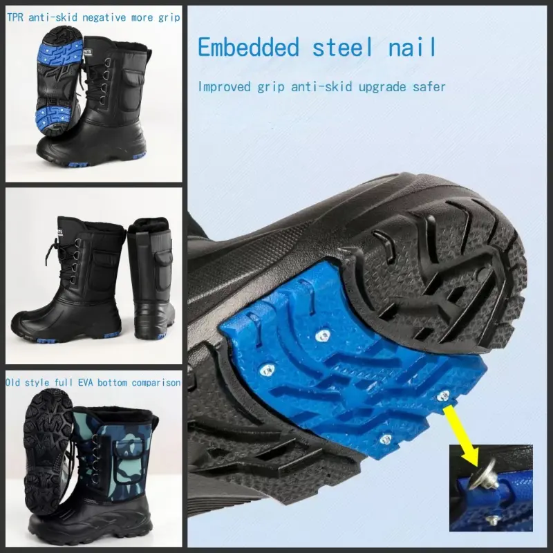2024 autumn and winter warm men's fashionable snow boots for fishing and skiing, waterproof, simple and casual mid top shoes for