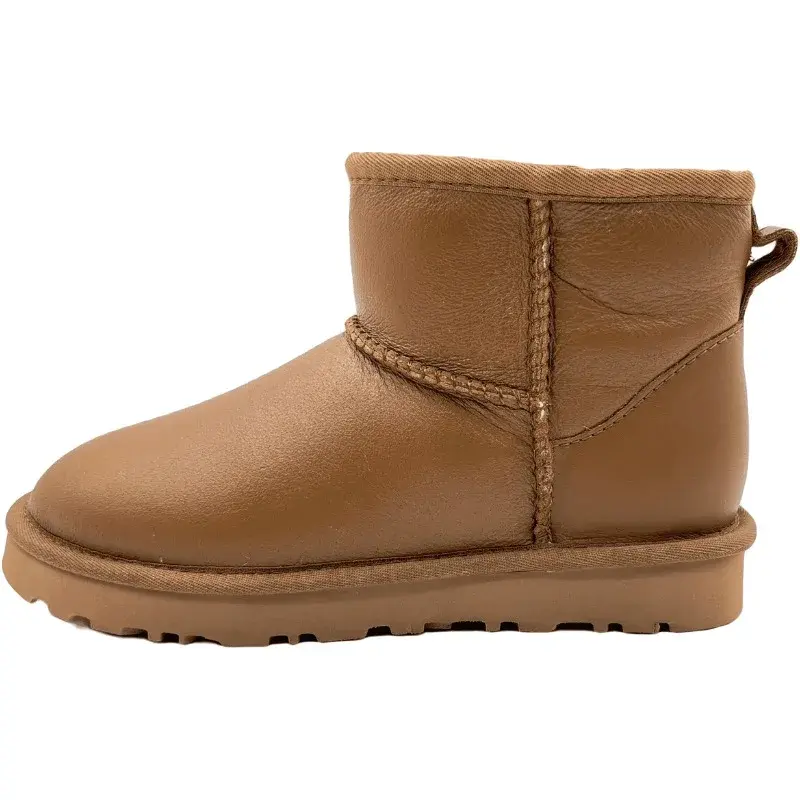 High quality wool women's boots, waterproof and glossy leather snow boots, pure wool warm high top low top flat bottom