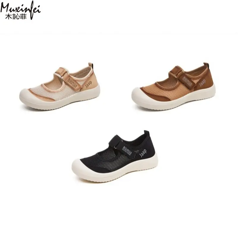 Women's Summer New Comfortable Lazy Casual Shoes with Anti-collision Toe Breathable Comfortable Velcro Versatile Women's Shoes