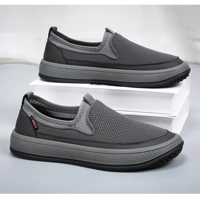 Men's mesh shoes 2024 summer new solid color versatile single shoe breathable soft sole lightweight casual shoes