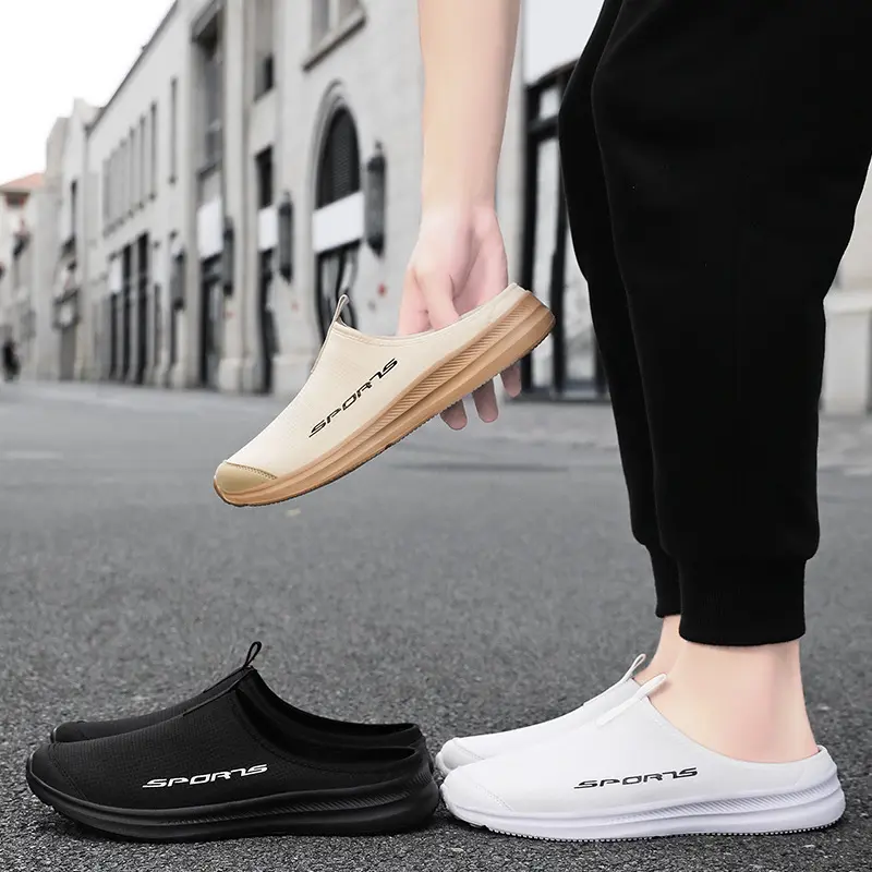 Men's Summer Slippers Breathable Lightweight Fashion  Casual Shoes Simple One Foot Soft Sole Half Support Shoes Men's Slippers