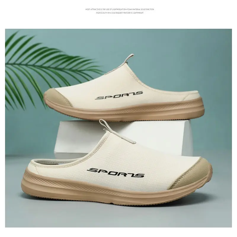 Men's Summer Slippers Breathable Lightweight Fashion  Casual Shoes Simple One Foot Soft Sole Half Support Shoes Men's Slippers