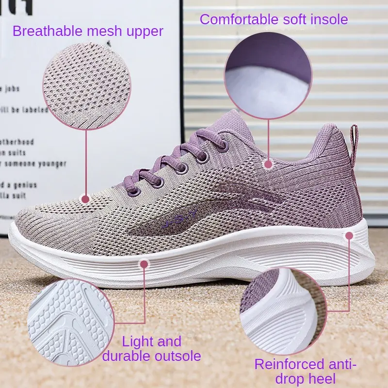 High Appearance Level Thick Sole Increase Mesh Lace-up Fashion All Comfortable Non-slip Breathable Sports Women's Single Shoes